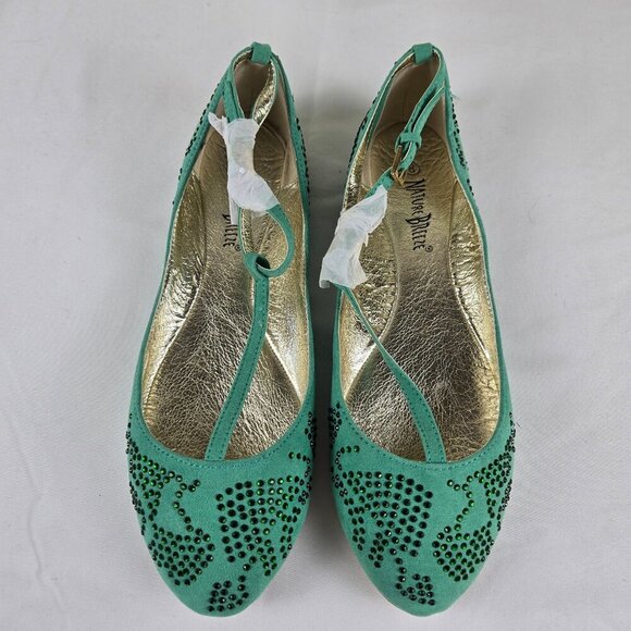 Nature Breeze Size 8 Green T-Strap Ballet Flats Crystal Embellishments NWOT - Picture 2 of 13
